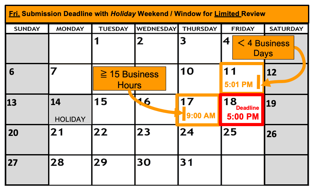Deadline Calendar - Holiday - Friday - Limited Review